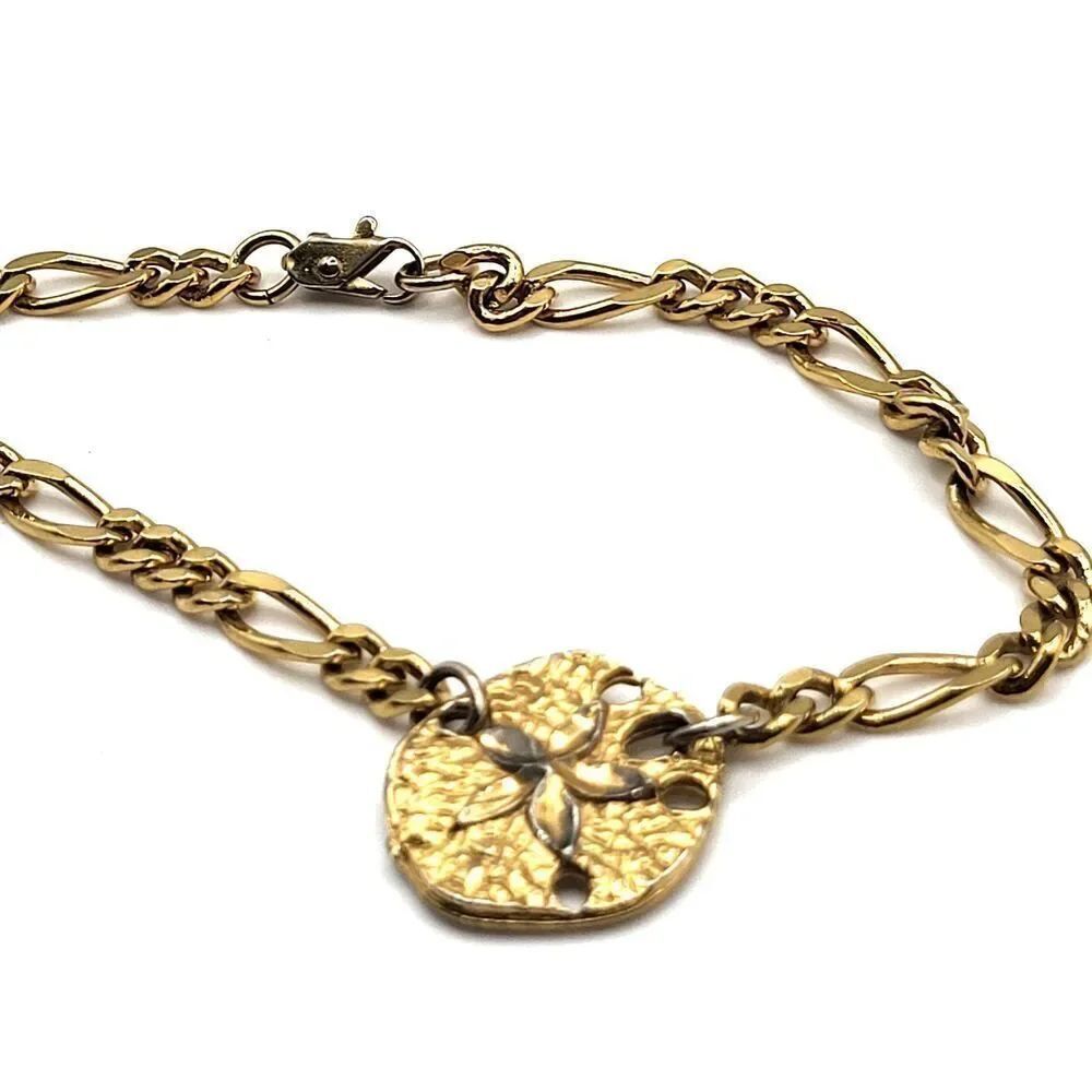 Vintage 60s Goldtone Sand Dollar CHarm Chain Bracelet 7.5in